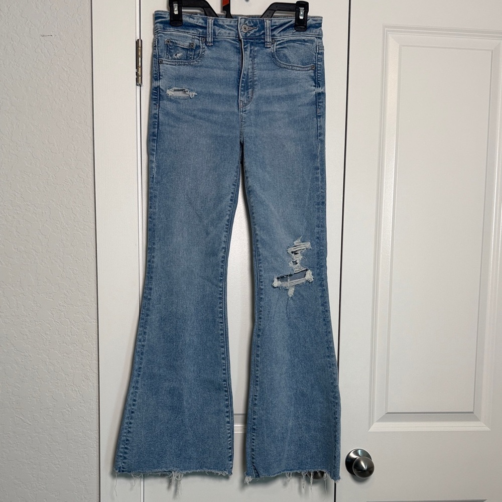 American Eagle Outfitters Light Blue Distressed Flare Jeans